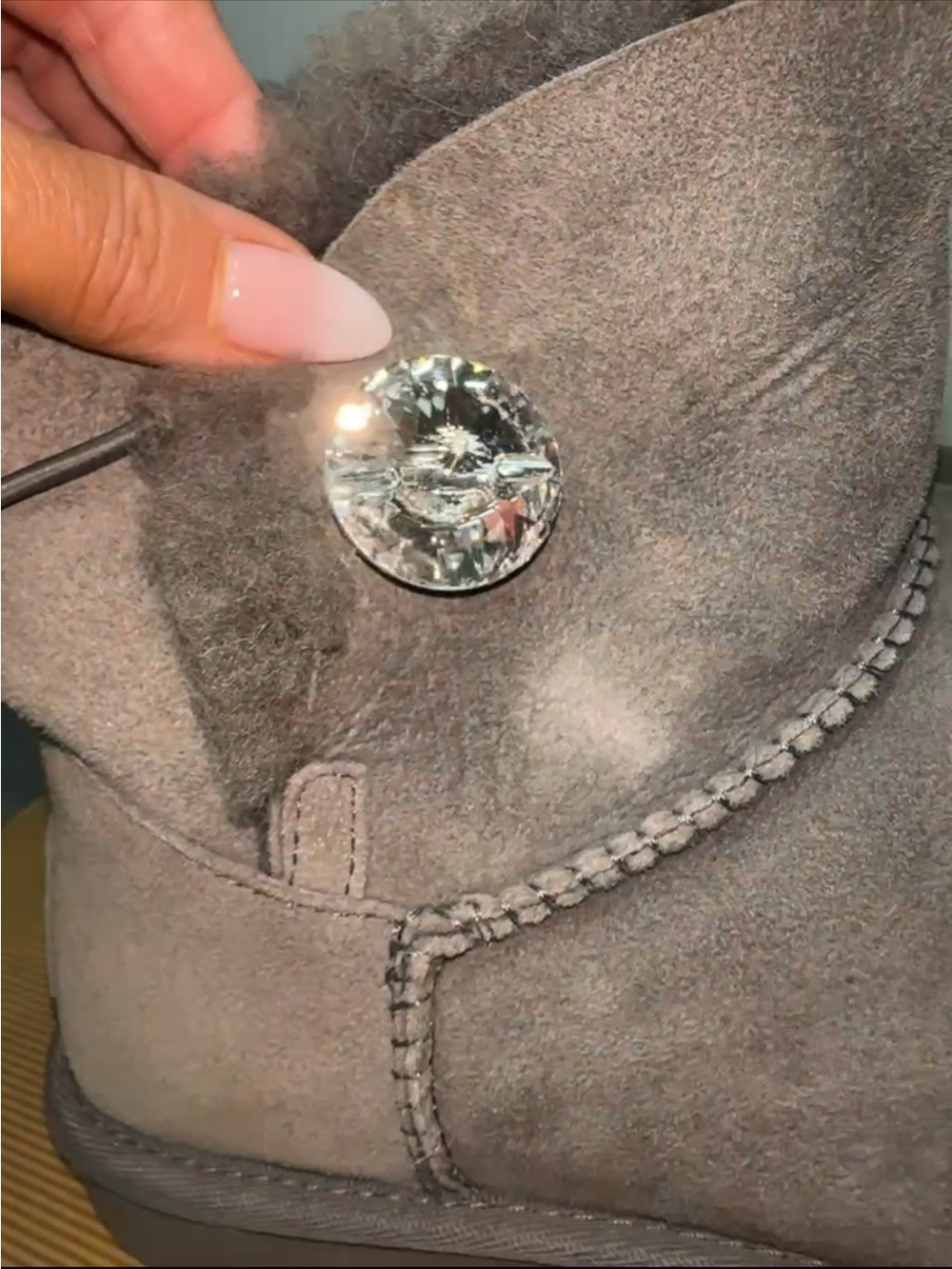 UGG Mini Bailey Button Bling Swarovski Crystal Gray Suede Ankle Boots✨